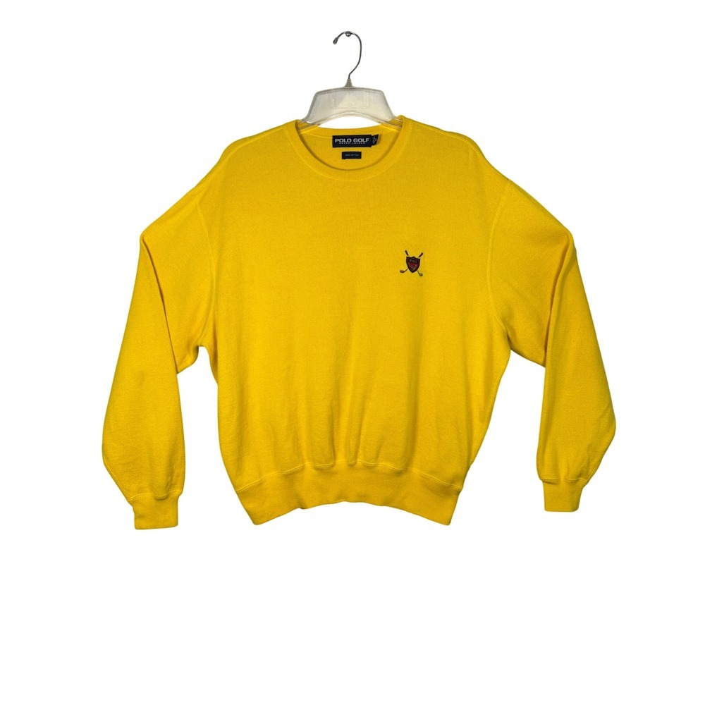 VINTAGE POLO GOLF Ralph Lauren Bright Yellow Crewneck Sweater Heritage Crest, XL